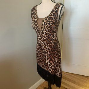 Leopard Print Latin/Rhythm Competition Dress With Fringe Size M or 8-10